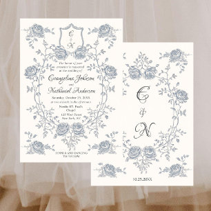Invitation Mariage élégant et formel à la crête de roses vint