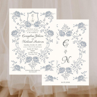 Invitation Mariage élégant et formel à la crête de roses vint