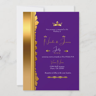 Invitation Mariage Élégant et Glamour de Royal Pourpre et Or