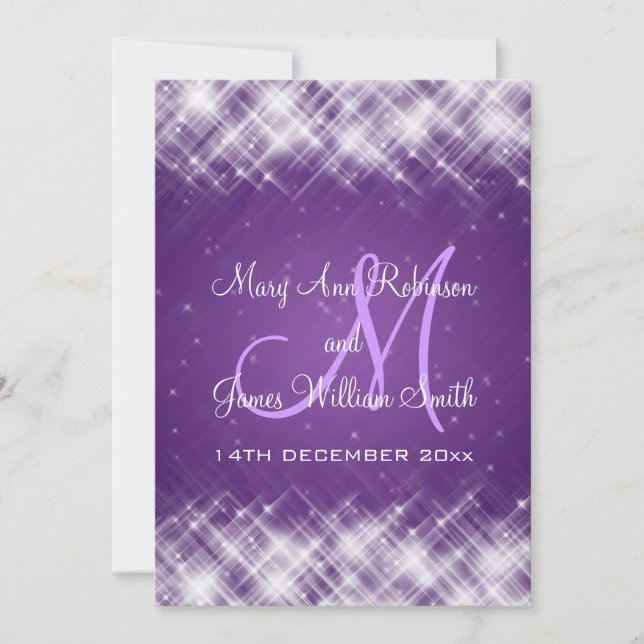 Invitation Mariage élégant et glamour étincelle le violet (Devant)