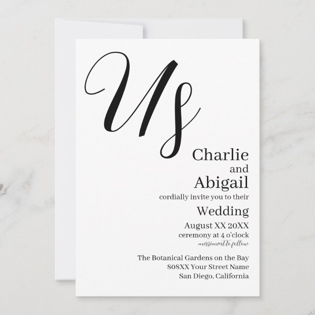 Invitation Mariage élégant et moderne américain sur blanc (Devant)