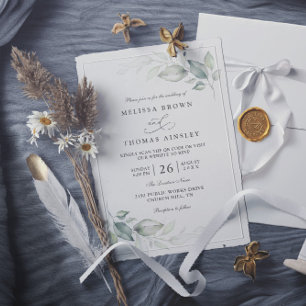 Invitation Mariage élégant et rêveur avec code QR vert doux