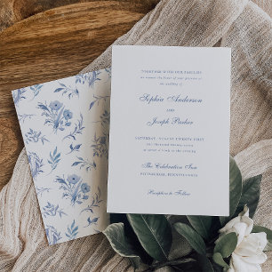Invitation Mariage élégant et simple de Chinoiserie bleue