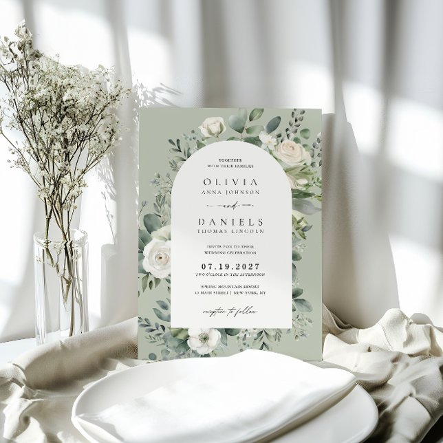 Invitation Mariage élégant eucalyptus floral vert sauge (Créateur téléchargé)
