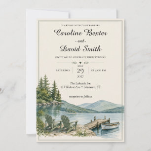 Invitation Mariage élégant extérieur nature lacustre aquarell