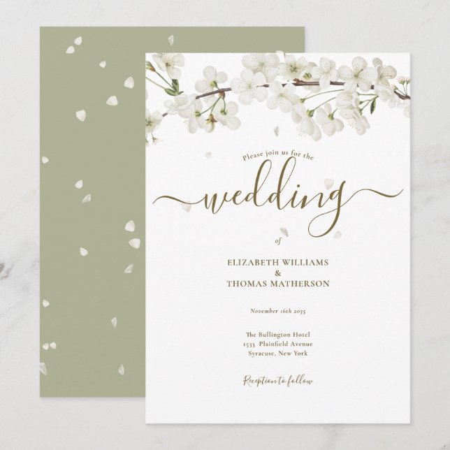 Invitation Mariage Élégant Fleur Blanche Floraison Script (Devant / Derrière)