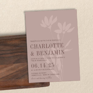Invitation Mariage Élégant Fleur Botanique Mauve Poussiéreux