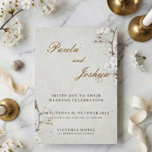Invitation Mariage Élégant Fleur de Cerisier Blanche & Callig