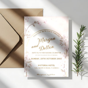 Invitation Mariage Élégant Fleur de Cerisier Rose Tendue