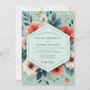 Invitation Mariage Élégant Fleur de Corail Sage