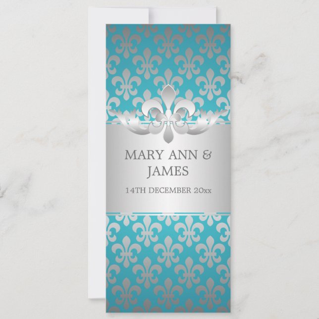 Invitation Mariage élégant Fleur De Lis Blue (Devant)