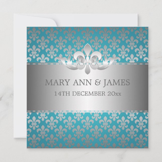 Invitation Mariage élégant Fleur De Lis Blue (Devant)