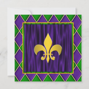 Invitation Mariage élégant Fleur de Lis Mardi Gras