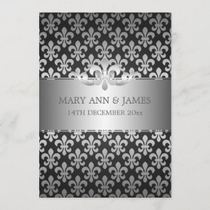 Invitation Mariage élégant Fleur De Lis Noir
