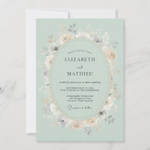 Invitation Mariage Élégant Fleur de Menthe Verte