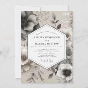 Invitation Mariage Élégant Fleur Pewter