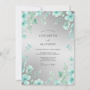 Invitation Mariage Élégant Fleur Teal