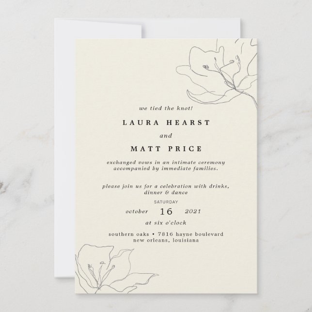 Invitation Mariage Élégant Fleuris Coquille d'Œuf Moderne (Devant)