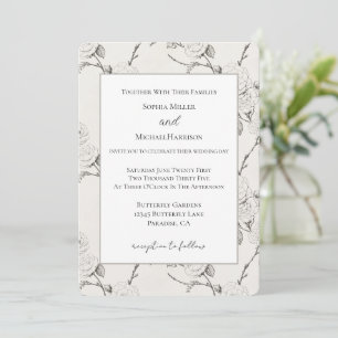 Invitation Mariage Élégant Fleurs Automnales Noir Crème