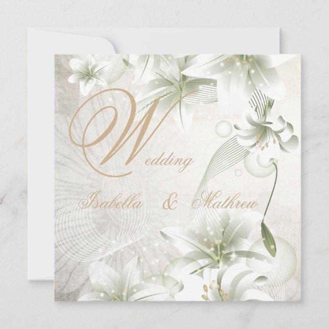 Invitation Mariage élégant Fleurs blanches Beige Or Floral (Devant)