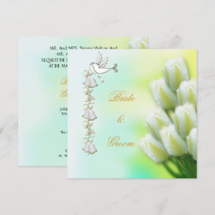 Invitation Mariage élégant Fleurs blanches de colombe cloches