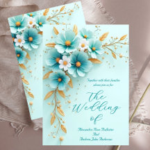Mariage Élégant Fleurs Bleu Canard Blanc Or