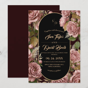 Invitation Mariage Élégant Fleurs de Cerisier Sombre Jardin