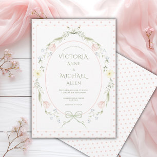 Invitation Mariage Élégant Fleurs Roses Vintage