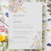 Mariage Élégant Fleurs Sauvages Bleu Poussiéreux L
