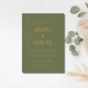 Invitation Mariage Élégant Flocon de Neige Olive Poussiéreuse