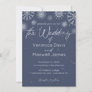 Invitation Mariage Élégant Flocon de Neige Thème Hiver Bleu F