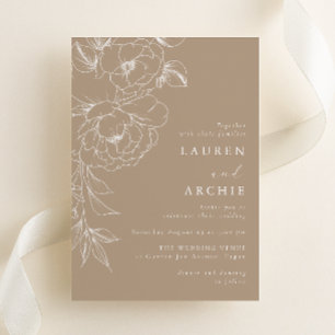 Invitation Mariage Élégant Floral Art Linéaire