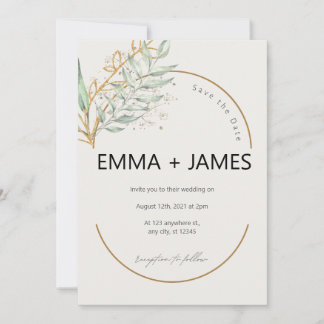 Invitation Mariage Élégant Floral Botanique Vert et Or