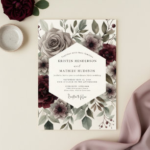 Invitation Mariage Élégant Floral Bourguignon Maussade