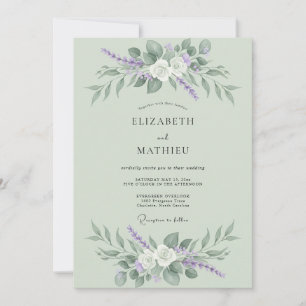 Invitation Mariage Élégant Floral Délicat Vert Sauge