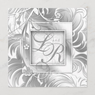 Invitation Mariage élégant Floral Métallic Blanc argenté