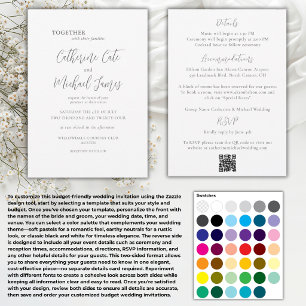 Invitation Mariage Élégant Floral Noir & Blanc Économique