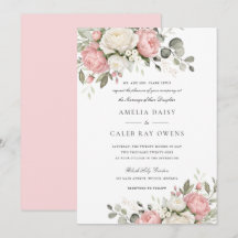 Mariage Élégant Floral Rose Pâle et Verdure
