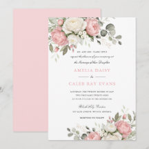 Mariage Élégant Floral Rose Pâle et Verdure