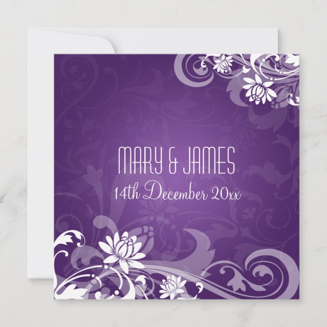 Invitation Mariage Élégant Floral Tourbillons Violet (Devant)