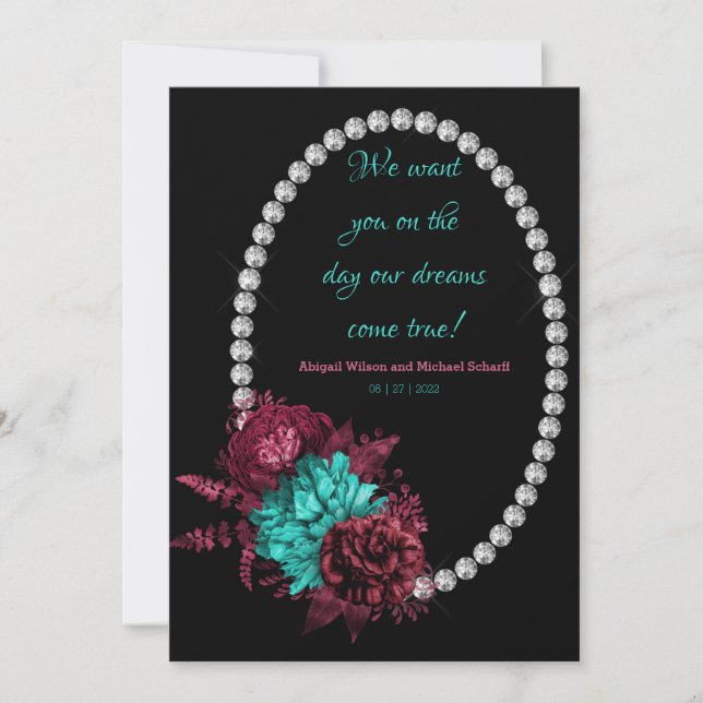 Invitation Mariage élégant floral turquoise et mauve (Devant)