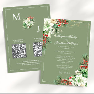 Invitation Mariage Élégant Floral Vert Sauge Hiver