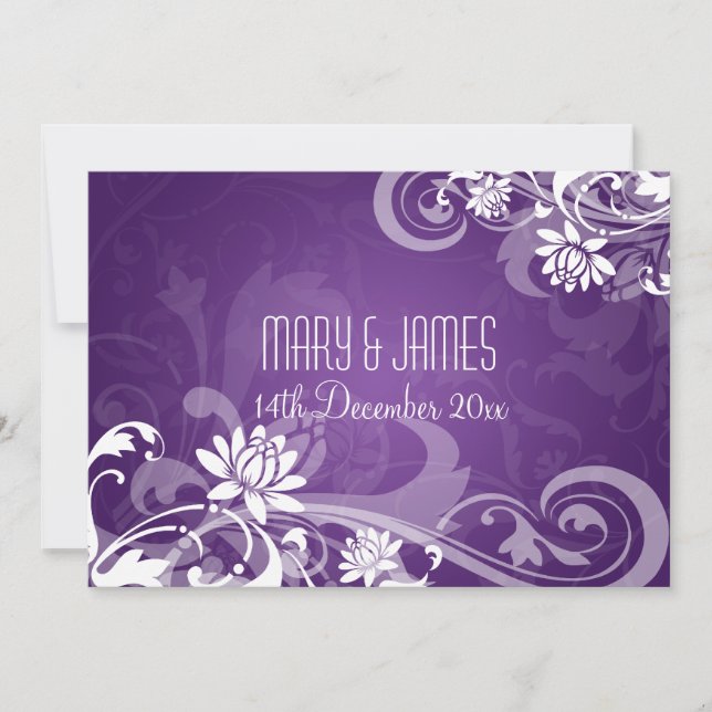 Invitation Mariage Élégant Florales Tourbillons Violet (Devant)