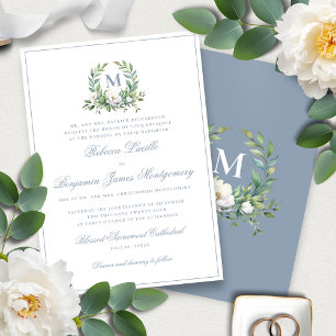 Invitation Mariage élégant Formel à monogramme de blason flor