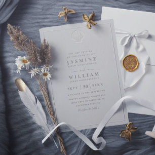 Invitation Mariage élégant Formel Faux Embossed Coquillage