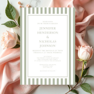 Invitation Mariage élégant formel rayures vert sauge