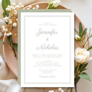Invitation Mariage Élégant Formel Vert Sauge Script