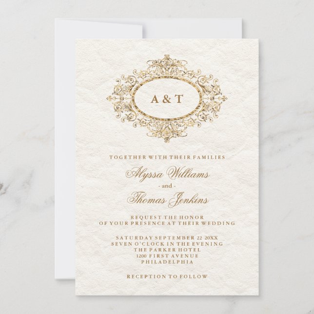 Invitation Mariage Élégant Glam Faux Cuivre sur Fond Blanc Cr (Devant)