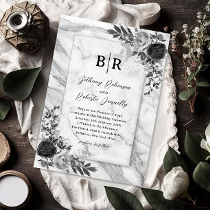 Invitation Mariage Élégant Gothique à Fleurs Noires
