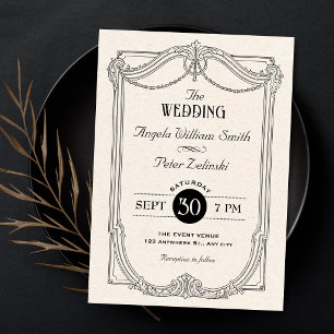 Invitation Mariage élégant gothique vintage noir et blanc